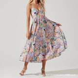 Plataz Summer New Fashion Colorful Printing Press Folding Sling Dress