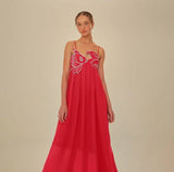 Plataz Sensense Fish-Shaped Three-Dimensional Embroidery Chest Pressure Folded Red Sling Dress 2024 Spring And Summer New