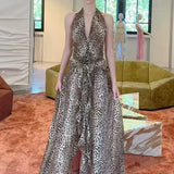 Plataz Sleeveless V-Necked Neck Dress With Wooden Ears Exposed Back Long Dress Beach Beach Seaside Holiday Dress