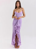 Plataz Style Sexy New Slings Solid V-Neck High-Ball Net Repair Medium Long Dress HZ0628