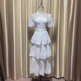 Plataz 2025 Round Collar Folded Lace Yarn Cake Dress Dress