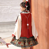Plataz Fulong Yingchun Hanfu Women Chinese Wind Han Element Blouse Vest Half Dress Suit 8941