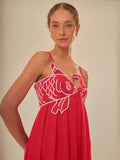Plataz Sensense Fish-Shaped Three-Dimensional Embroidery Chest Pressure Folded Red Sling Dress 2024 Spring And Summer New