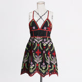 Plataz Women's Dress 2025 Still High-End Embroidery Print Sexy Slings Hollow Summer Bottoming Dress
