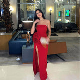 Plataz Autumn 2025 New Fashion Open Fork Dress Famous Style Sexy Temperament Big Flower Bra Dress DJPT