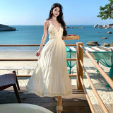Plataz Seaside Holiday Atmosphere Feel Waist Sling Dress Women's French Heavy Industry Sexy Back A Long Dress