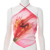 Plataz Women's Summer New Sexy Sleeveless Hanging Neck Print Top DJPT