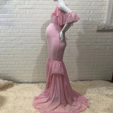 Plataz Women Lace Leak Shoulder Short Sleeves Drag Skirt Pregnant Women Shooting Double Dress Dress Dress 1951 Maternity