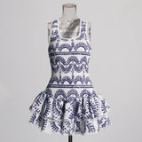 Plataz Summer Holiday Wind New U-Shaped Tie Design Super Short Lotus Edge Dress Woman