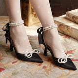 Plataz New Pearl Bow Lady High Heel Single Shoes Fashion Banquet Black High Heel Single Shoes Outside Single Shoes High Quality Shoes