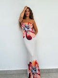 Plataz Positioning Print Medium Long Bag Hip Dress Sexy Breast Repair Dress Summer HZ0628