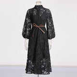 Plataz Elegant Retro Style Dress Woman 2025 Spring High-End Heavy Industry Lace Hollow Waist Dress