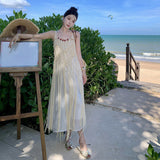 Plataz Holiday Wind Two Sets Of Women's Summer 2024 New Hollow Lavender Sling Dress