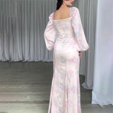 Plataz Women's Autumn French Style Collar Lantern Sleeve High-Waisted Body-Body-Cuffed Kite Skirt