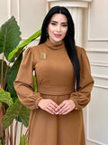 Plataz Muslim Solid-Colored Belt-Lending Dress Woman In Autumn 2024