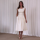 Plataz 2025 New Solid Color Sleeveless Strap Folds Splicing Body Repair Dress