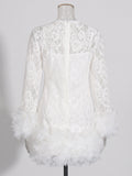 Plataz Senior Sense Dress Woman 2025 Summer New Lace Collar Splicing Mesh Long Sleeve Short Dress Women's Dress