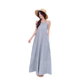 Plataz Retro Hanging Neck Stripe Sling Dress Women Summer Sexy Bare Back Strap Long Skirt Loose A Word Skirt