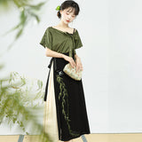 Plataz Design Liulu Green Chinese Style Improvement Han Elements Han Suit Women's Coat Sling Half Skirt Set 8705