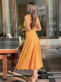 Plataz Summer New Fashion Sleeveless Round Collar Simple Comfortable Fan Flute Dress