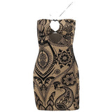 Plataz Velvet Print Hollow Bag Babes Sling Skirt Temperament Party Sexy Body Repair Dress DJPT