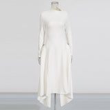 Plataz Asian Temperament Elegant Wind Collar Long Sleeve Irregular Dress 2025 New Solid Broad Ass Dress Women Summer