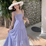 Plataz Sanya Holiday Style French Loose Dress Seaside Fairy Dress Folded Sling Dress