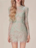 Plataz And Summer Lace Dress Long-Sleeved Three-Dimensional Petals Curry Short Skirt