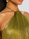 Plataz Women's Metallic Metallic Folding Fork With Hanging Neck Dress Sleeveless Back 8155 HZ0628