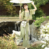 Plataz Design Yuehua Tour Chinese Style Improvement Chinese Elements Of The New Chinese Style Women's Short-Sleeved Blouse Trousers Set 9086