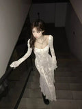 Plataz French Lace Dress Sexy Horn Sleeve Dress Babes Design Fish Bone A Skirt Dress HZ0628
