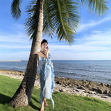 Plataz Holiday Wind Hanging Dress Female Summer Sexy Seaside Photo Irregularly Exposed Lotus Leaf Side Dress