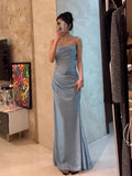 Plataz Mermaid Spaghetti Straps Blue Sequin Prom Dresses Birthday Outfits With Ruffle SD1139 HZ0628