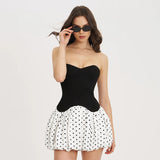 Plataz Women's Summer New Sexy Breast-Wearing Wave Point Splicing Short Dress Dress Dress Woman DJPT