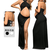 Plataz Pregnant Woman Photo-Dragging Cross-Collar Fork Sexy Open Umbilked Solid Color Thin Dress Maternity