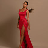 Plataz Autumn 2025 New Temperament Sexy Vest Thin Open Fork Long Dress Elastic Dress Woman DJPT