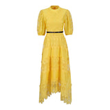 Plataz Elegant Style Dress 2025 New Round Collar Bubble Bubble Sleeve Lace Belt Fashion High-End Dress