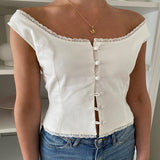 Plataz Women's Dress French Retro Lace Spliced Fashion Big Round Collar Clasp Vest Top DJPT