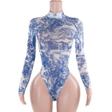 Plataz Autumn 2025 New Top Temperament Repair Net Yarn Print Long-Sleeved Dressing Woman DJPT