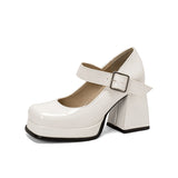 Plataz Shoes Spring New Square Head Thick Heel Women's Shoes Light Mouth Clasp Single Shoes Mary Treasure Shoes 40-43 High Quality Shoes