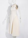 Plataz Feel Dress Woman 2025 New Vietnamese Style Design Feeling Waist Thin Sleeveless Splicing Long Dress