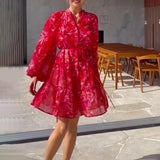 Plataz V-Neck Print Lantern Sleeve Chiffon High-Waisted Dress In Autumn 2024