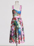 Plataz Beach Mid-Wind Dress 2025 New Suspension Fish Bones Stitched Mid-Rise Personality Graffiti Printed Dress Woman