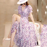 Plataz New Sen Ion Purple Rags Fashion Fresh Body Soak Sleeve Holiday Trip To Shoot Long Chiffon Dress Woman