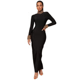 Plataz Fashion Diamond-Studded Nail-Peared Long-Sleeved Banded Dress Sexy Dew Party Party Dress Dress