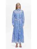 Plataz 2024 Australian Fashion Elegant Collar Lantern Sleeve With Belt Embroidered Air Dress Dress