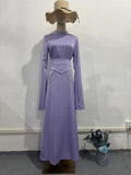 Plataz Summer New Fashion Temperament Breathable Waist-Watery Pure-Color Long-Sleeved Dress