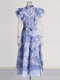 Plataz Bohemian Wind 2025 Spring New Neckline With Flying Sleeves To Close The Waist Print Medium Long Skirt Dress