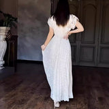 Plataz Women's New Fashion Half-Sleeved Lace Folded Elegant Dress HZ0628