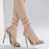 Plataz Sandals Women With Heels Drilled Snake-Shaped Entangled Transparent With Large-Size High-Heeled Shoes High Quality Shoes